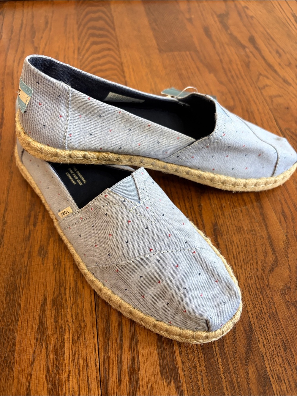 Toms Light Blue Canvas Espadrille Slip-Ons with Tiny Red & Navy Detail